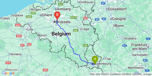 Map: Brussels Zaventem Airport (BRU) to Contern