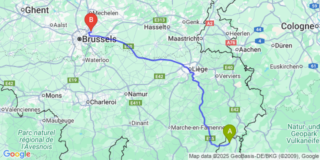 Map: Brussels Zaventem Airport (BRU) to Troisvierges