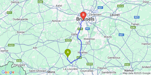Map: Brussels Midi Train Station to Écaussinnes-d’Enghien