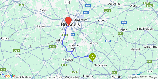 Map: Brussels Midi Train Station to Gentinnes