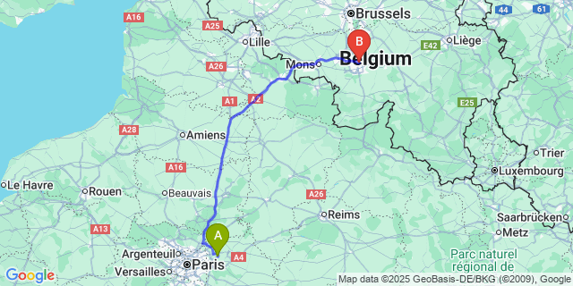 Map: Charleroi Airport Brussels South (CRL) to Annet-sur-Marne