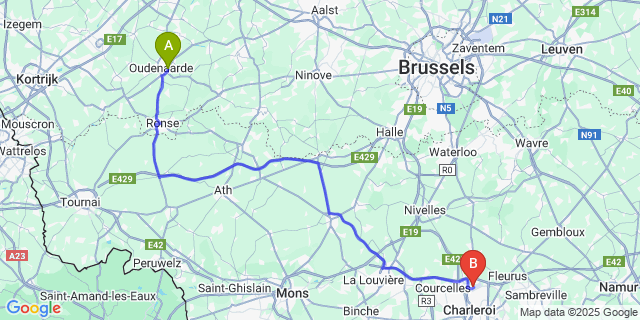 Map: Charleroi Airport Brussels South (CRL) to Audenaerde