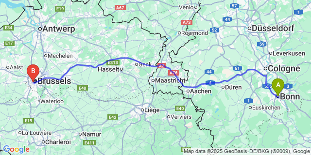 Map: Brussels Midi Train Station to Battel