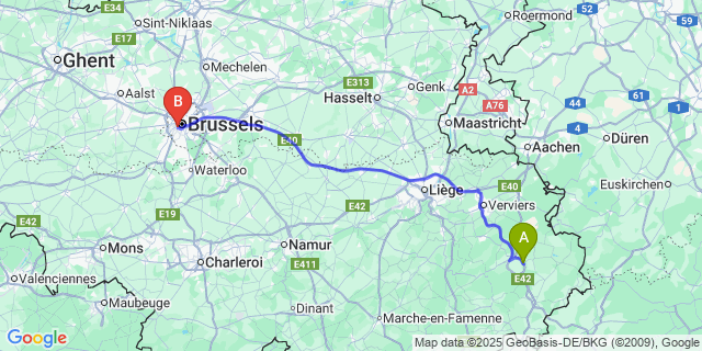 Map: Brussels Midi Train Station to Baugnez
