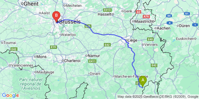 Map: Brussels Midi Train Station to Bernistap