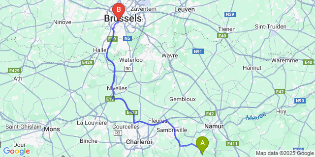 Map: Brussels Midi Train Station to Besinne