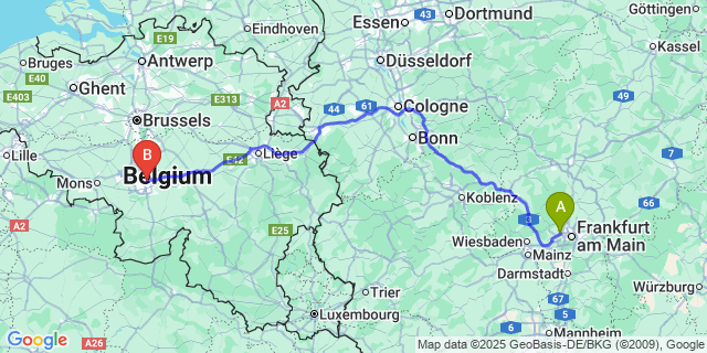 Map: Charleroi Airport Brussels South (CRL) to Biron