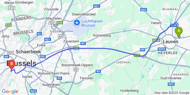 Map: Brussels Midi Train Station to Blauwput