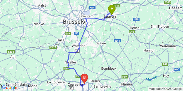 Map: Charleroi Airport Brussels South (CRL) to Blauwput
