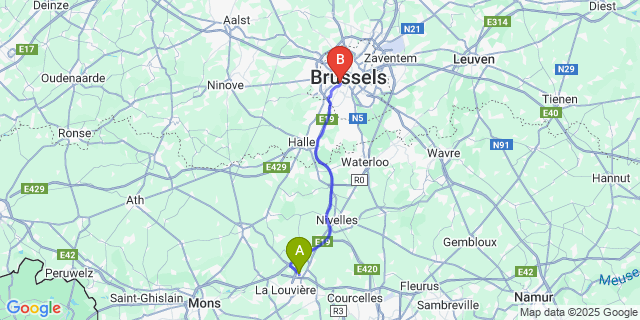 Map: Brussels Midi Train Station to Bois-d’Haine