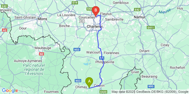 Map: Charleroi Airport Brussels South (CRL) to Boutonville