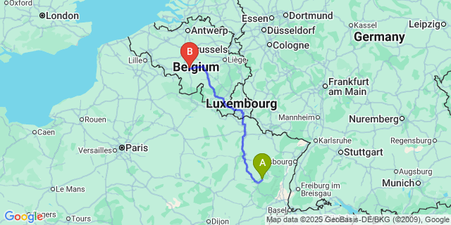 Map: Charleroi Airport Brussels South (CRL) to Bruyeres