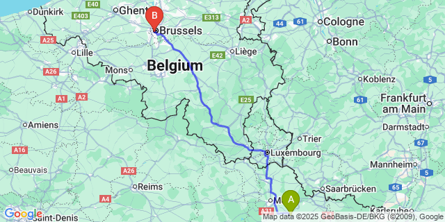 Map: Brussels Midi Train Station to Chenois