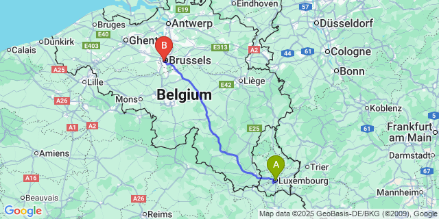 Map: Brussels Midi Train Station to Clairefontaine