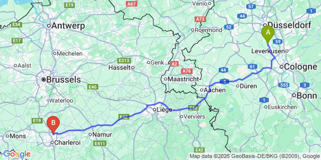 Map: Charleroi Airport Brussels South (CRL) to Coo