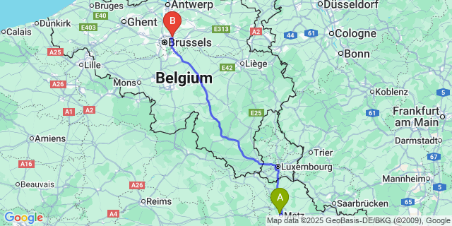 Map: Brussels Zaventem Airport (BRU) to Devant-le-Pont