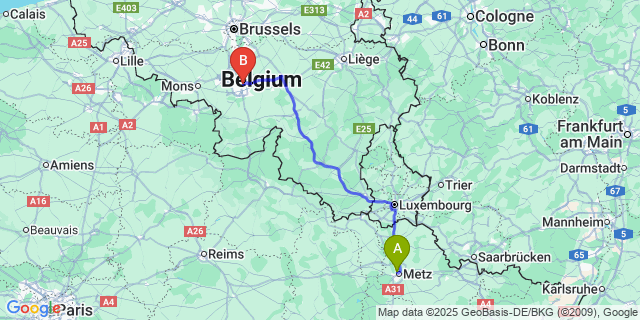 Map: Charleroi Airport Brussels South (CRL) to Devant-le-Pont