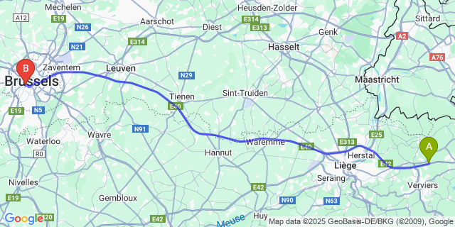 Map: Brussels Midi Train Station to Elsaute