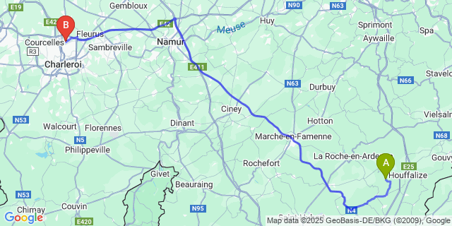 Map: Charleroi Airport Brussels South (CRL) to Engreux