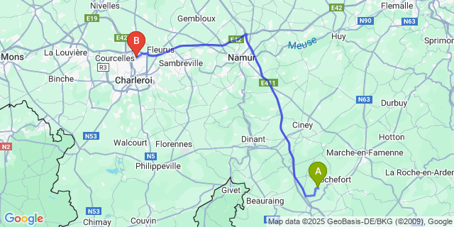 Map: Charleroi Airport Brussels South (CRL) to Eprave