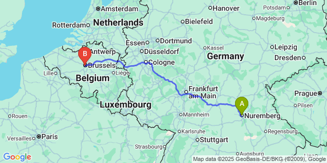 Map: Brussels Midi Train Station to Ere