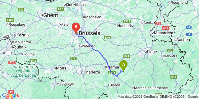 Map: Brussels Midi Train Station to Evelette