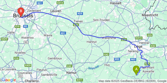 Map: Brussels Midi Train Station to Fairon