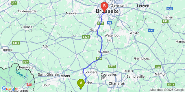Map: Brussels Midi Train Station to Fauroeulx