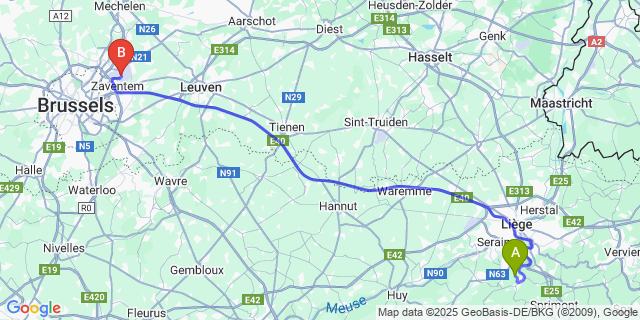 Map: Brussels Zaventem Airport (BRU) to Fechereux