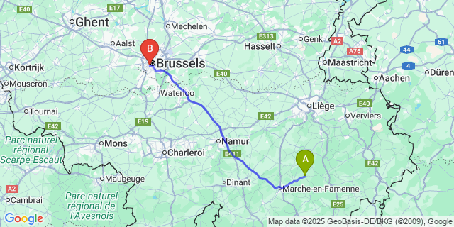 Map: Brussels Midi Train Station to Fisenne