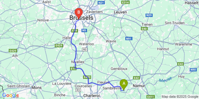 Map: Brussels Midi Train Station to Franiere