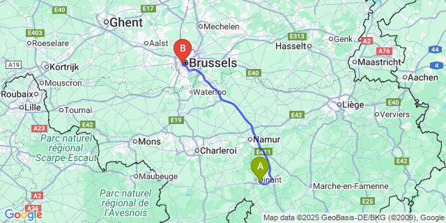 Map: Brussels Midi Train Station to Froidvau