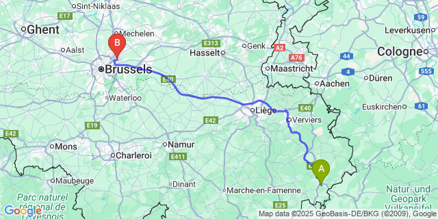 Map: Brussels Zaventem Airport (BRU) to Galhausen