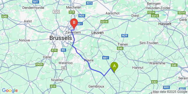 Map: Brussels Zaventem Airport (BRU) to Geest-Gerompont