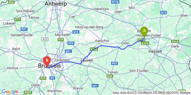 Map: Brussels Midi Train Station to Genenbos