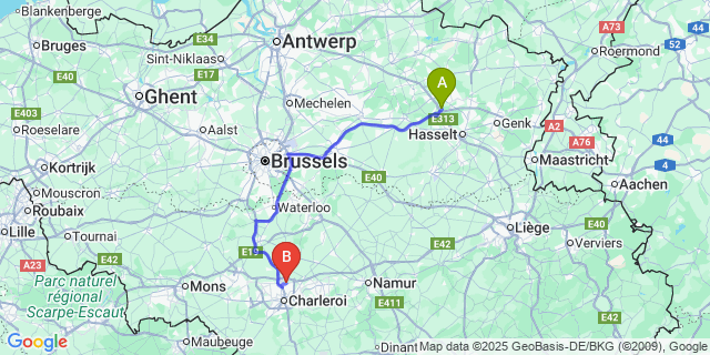 Map: Charleroi Airport Brussels South (CRL) to Genenbos