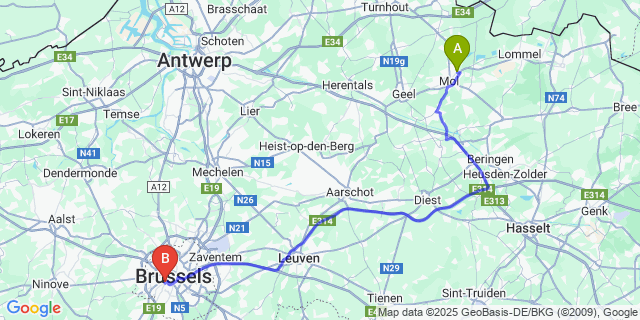 Map: Brussels Midi Train Station to Ginderbuiten