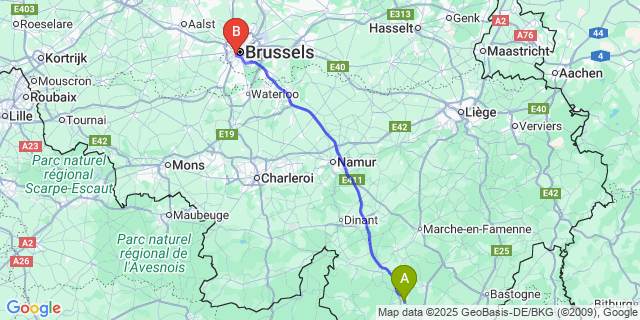 Map: Brussels Midi Train Station to Glaireuse