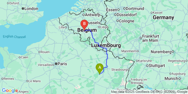Map: Charleroi Airport Brussels South (CRL) to Glaireuse