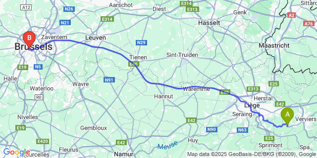 Map: Brussels Midi Train Station to Goffontaine