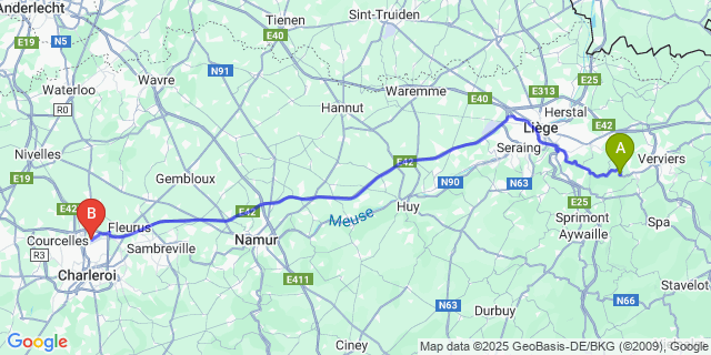 Map: Charleroi Airport Brussels South (CRL) to Goffontaine