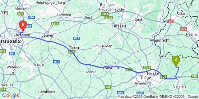 Map: Brussels Zaventem Airport (BRU) to Gorhez