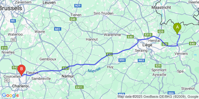 Map: Charleroi Airport Brussels South (CRL) to Gorhez