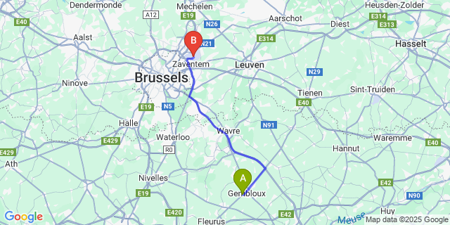 Map: Brussels Zaventem Airport (BRU) to Grand Manil