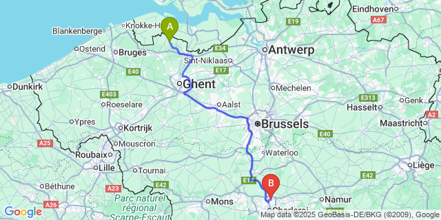 Map: Charleroi Airport Brussels South (CRL) to ’s Gravenjansdijk