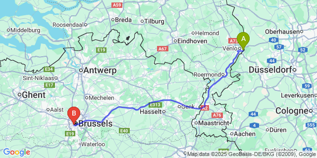 Map: Brussels Midi Train Station to Grote Heide