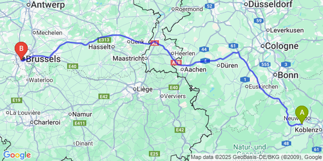 Map: Brussels Midi Train Station to Geromont