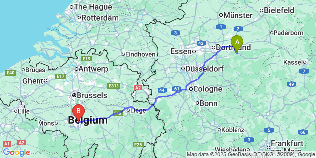 Map: Charleroi Airport Brussels South (CRL) to Hagelstein