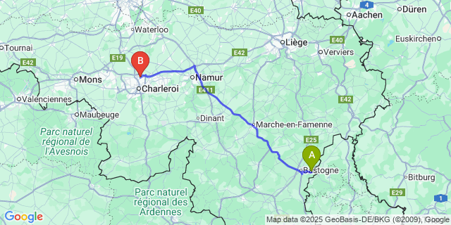 Map: Charleroi Airport Brussels South (CRL) to Harzy