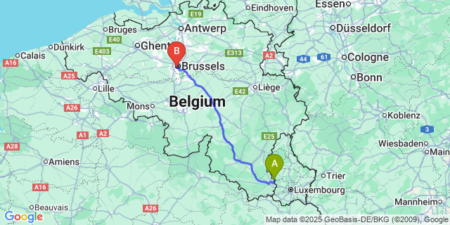 Map: Brussels Midi Train Station to Heckbous